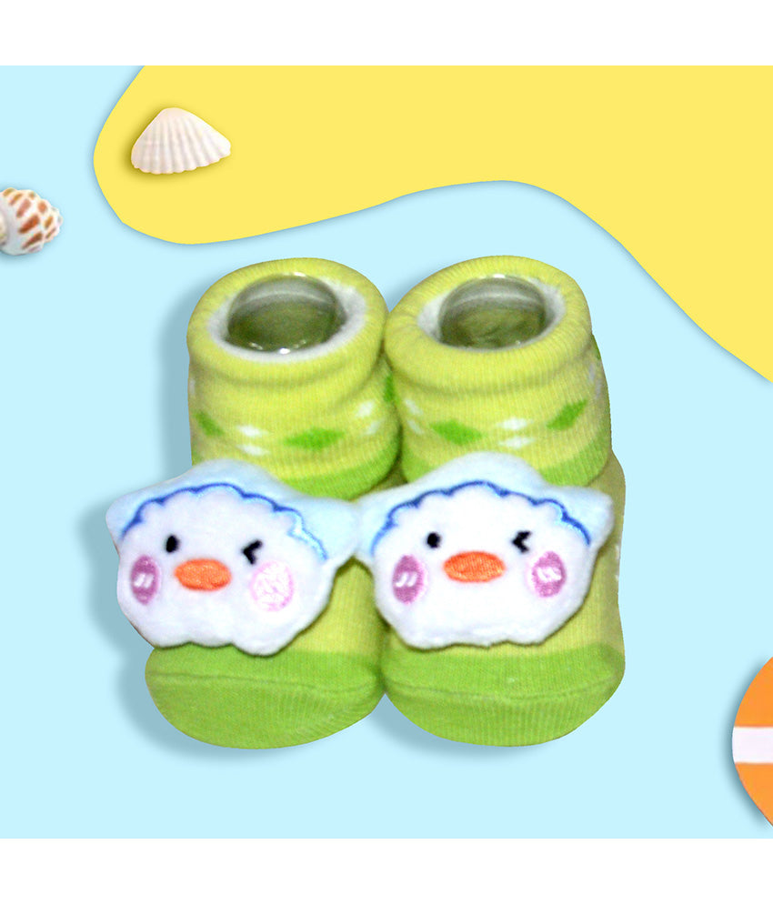 100% Cotton Anti-Slip Rattle Socks for Babies Green color