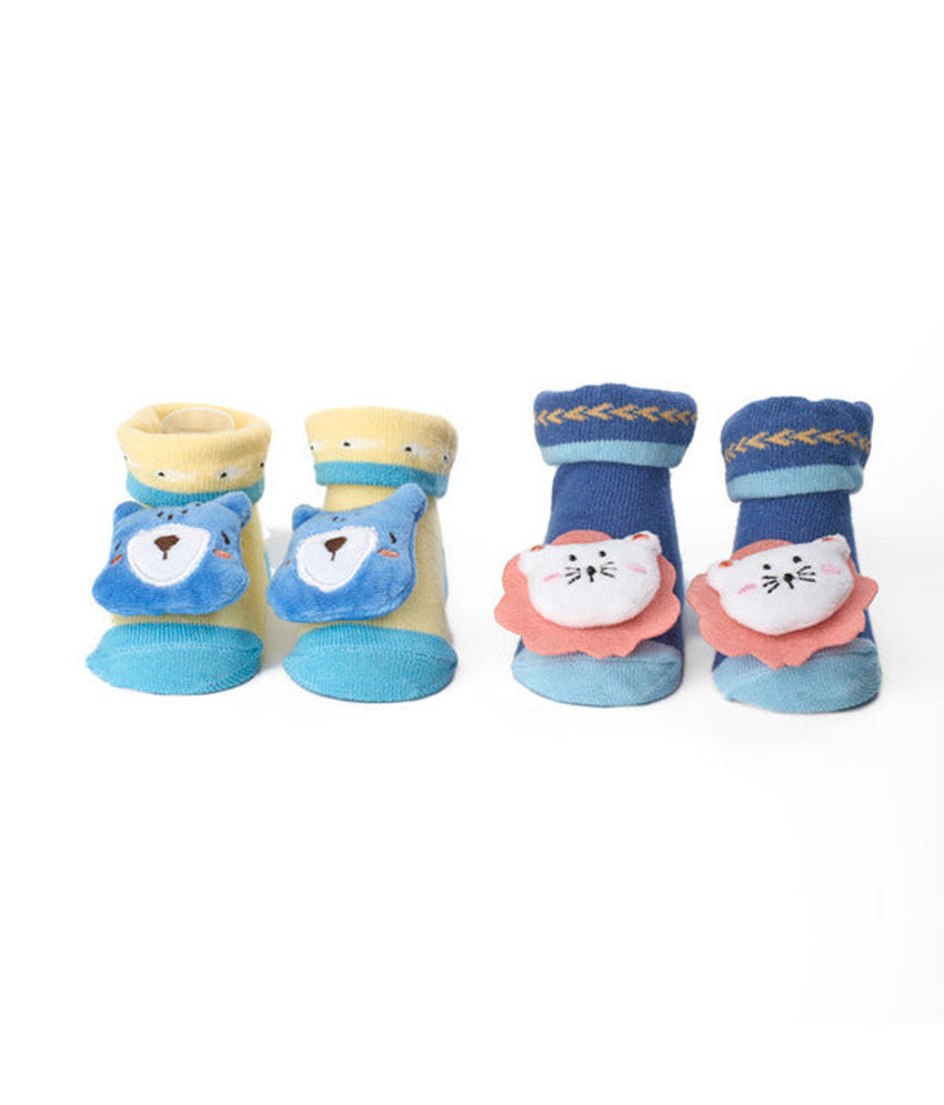 100% Cotton Anti-Slip Rattle Socks for Babies (Pack of 2)