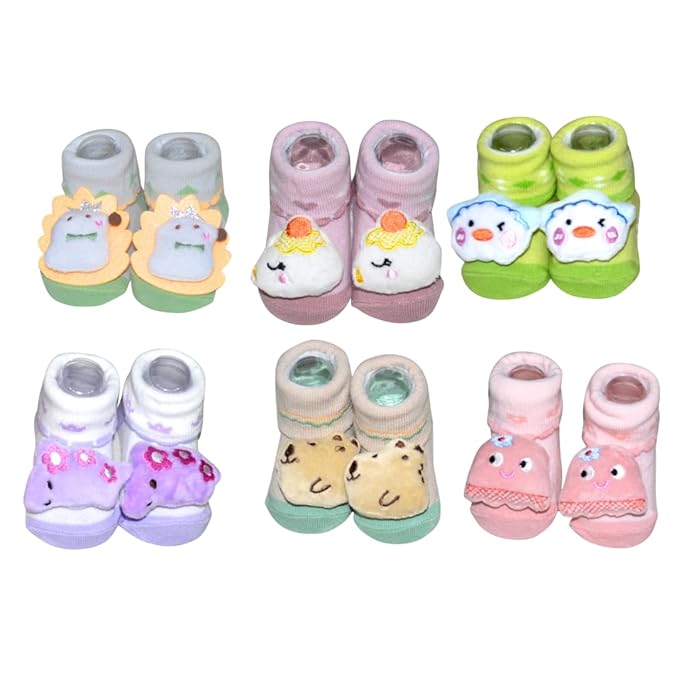 100% Cotton Anti-Slip Rattle Socks for Babies (Pack of 6)