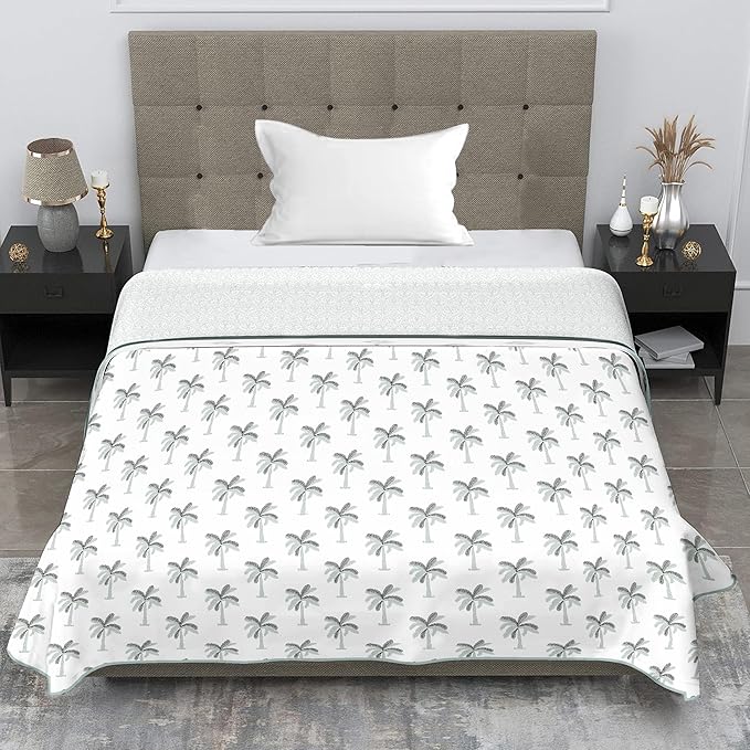 100% Cotton White Dohar for Single Bed (Island Oasis White)
