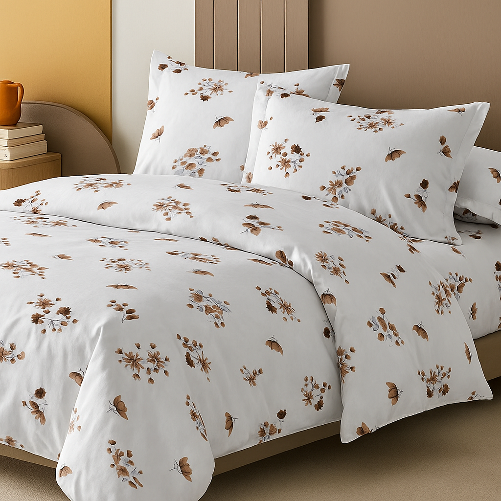Pure White Floral Cotton Satin Bedsheet for King Size Bed | 1 Bedsheets (108x108Inches) with 2 Pillow Covers | 186 TC Bedsheet