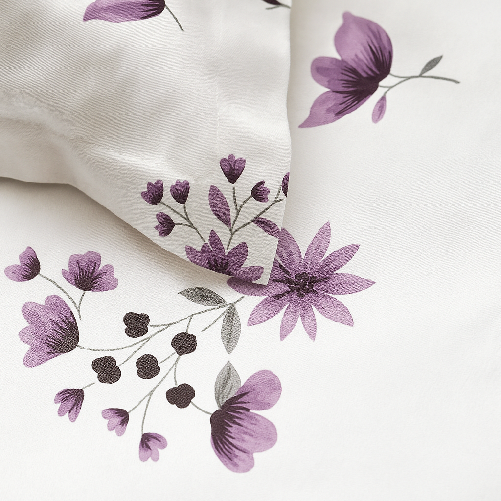 Pure White Floral Cotton Satin Bedsheet for King Size Bed | 1 Bedsheets (108x108Inches) with 2 Pillow Covers | 186 TC Bedsheet