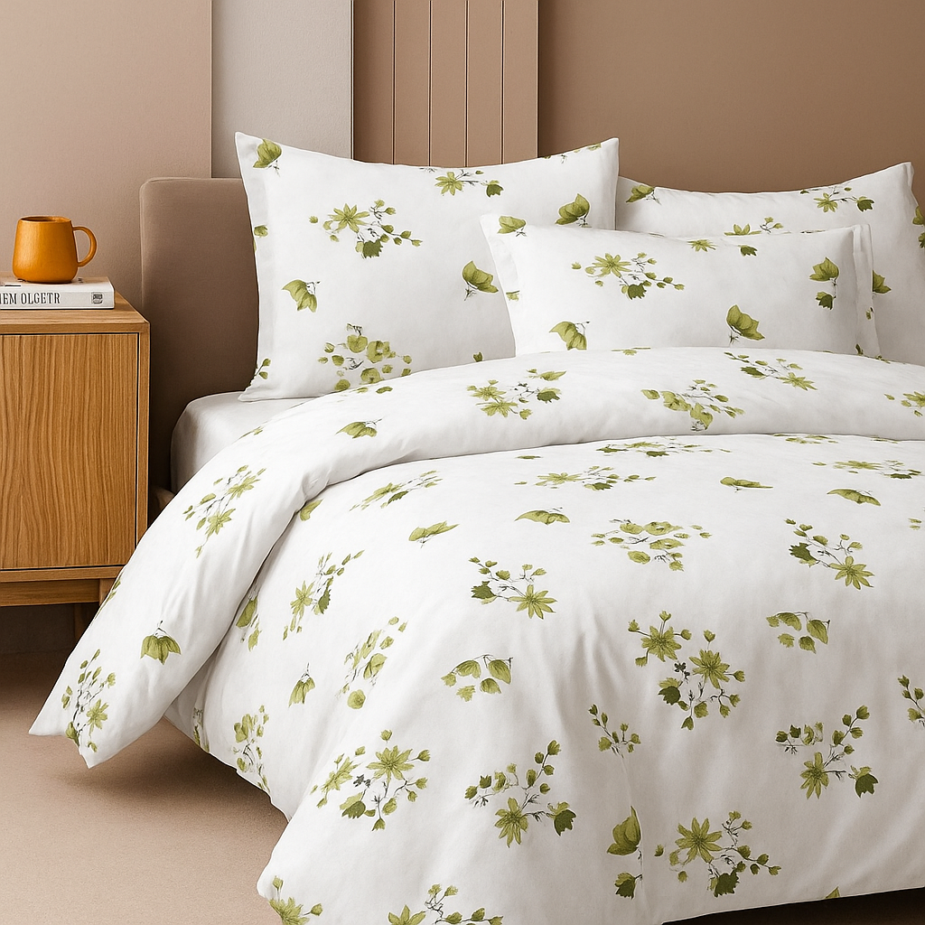 Pure White Floral Cotton Satin Bedsheet for King Size Bed | 1 Bedsheets (108x108Inches) with 2 Pillow Covers | 186 TC Bedsheet