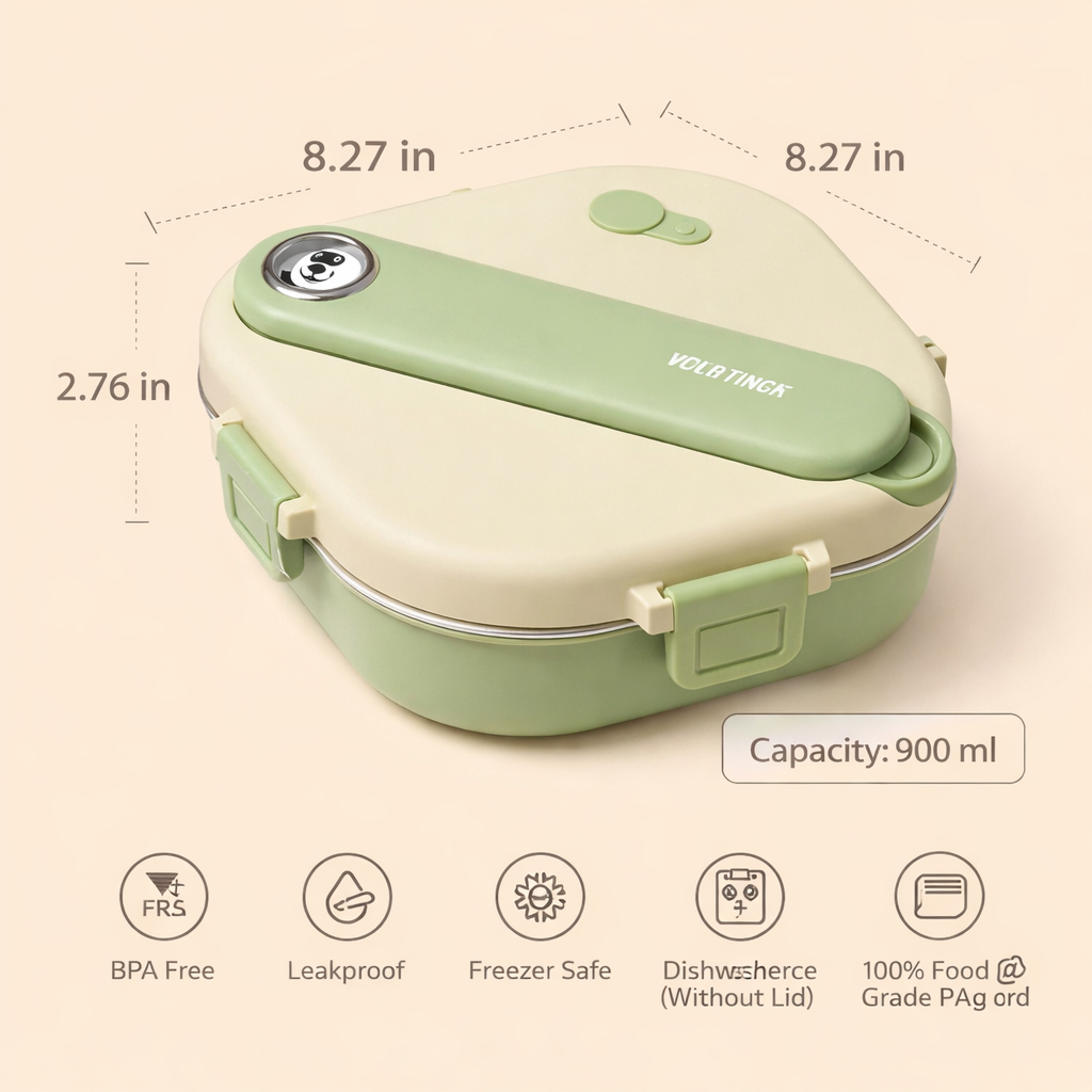 Lunch Box with Stainless Steel Inner Tray (900 ml) + Steel Spoon & Chopsticks | With Steam Vent | Leak proof lunch box