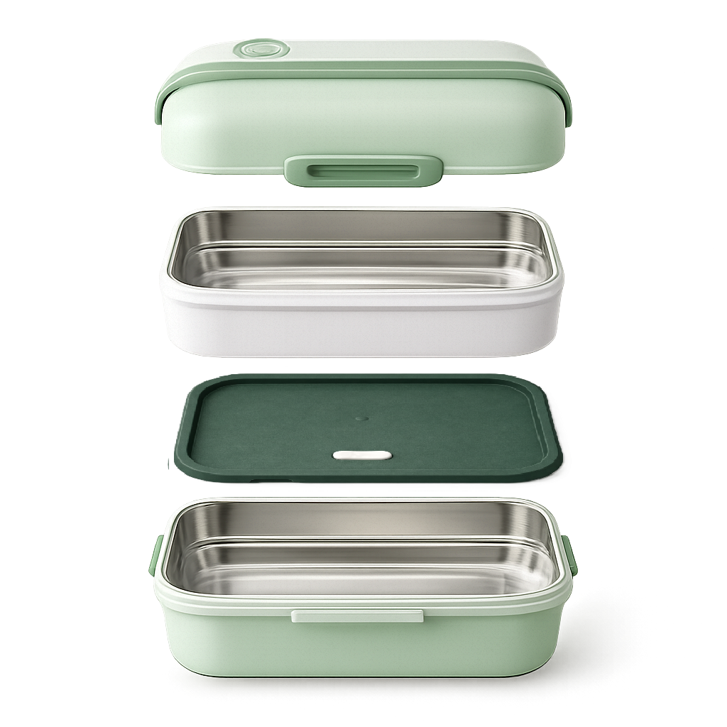 Travel Lunch Box with Handle 2 compartments (Total 900 ml) + Spoon & Fork | With Steam Vent | Leak proof lunch box