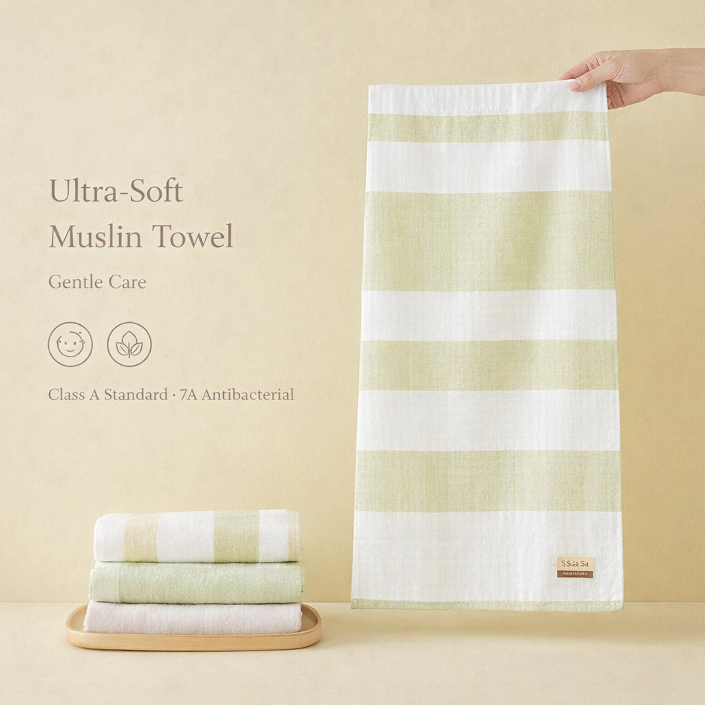 6 Layer Muslin-Cotton Stripe Towel | Ultra Soft, Breathable & Skin-Friendly Baby Blanket | All-Season Use for Toddlers & Kids