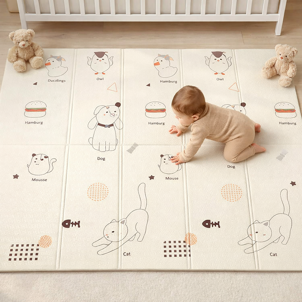 Reversible Foam Baby Playmat (0.8 cm) | Waterproof Play Mat | Cat & Dog, Moon & Stars | Foldable | Cushioned | Baby mat for Crawling time | 150 x 200 cm, 180 x 200 cm