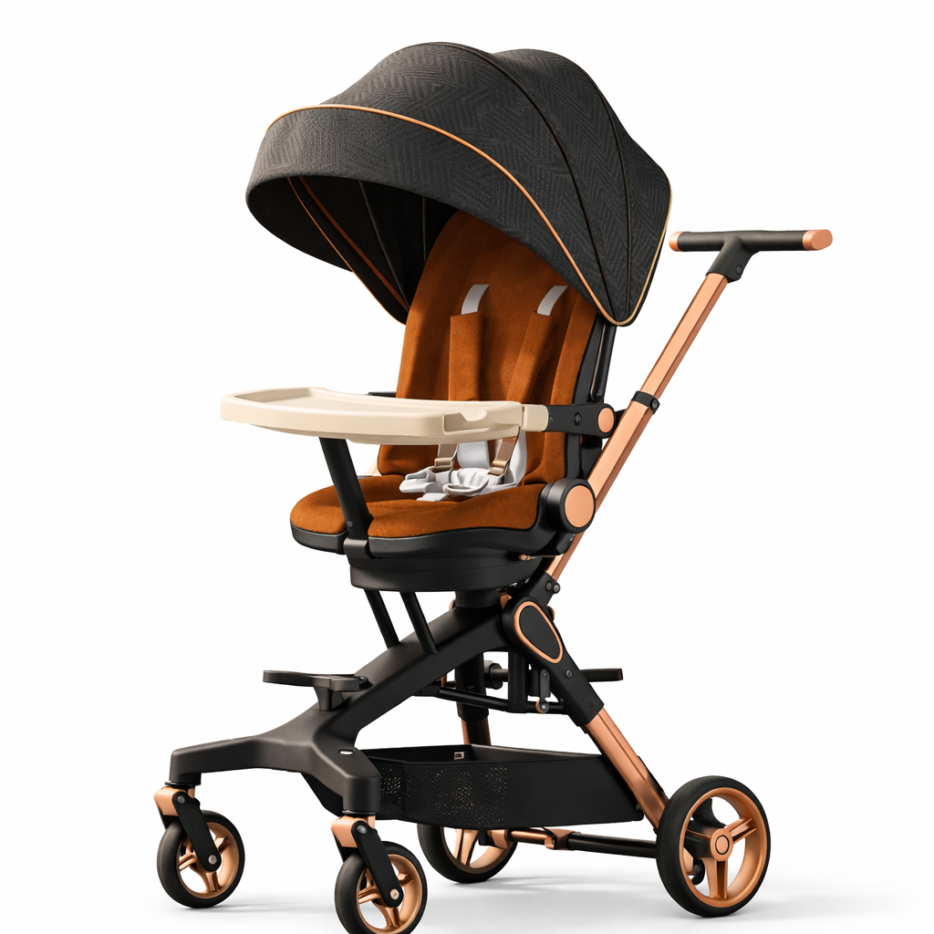 360° Rotatable Baby Stroller with Removable Feeding Table | Stroller with food tray and cup holder | Parent facing | Adjustable recline