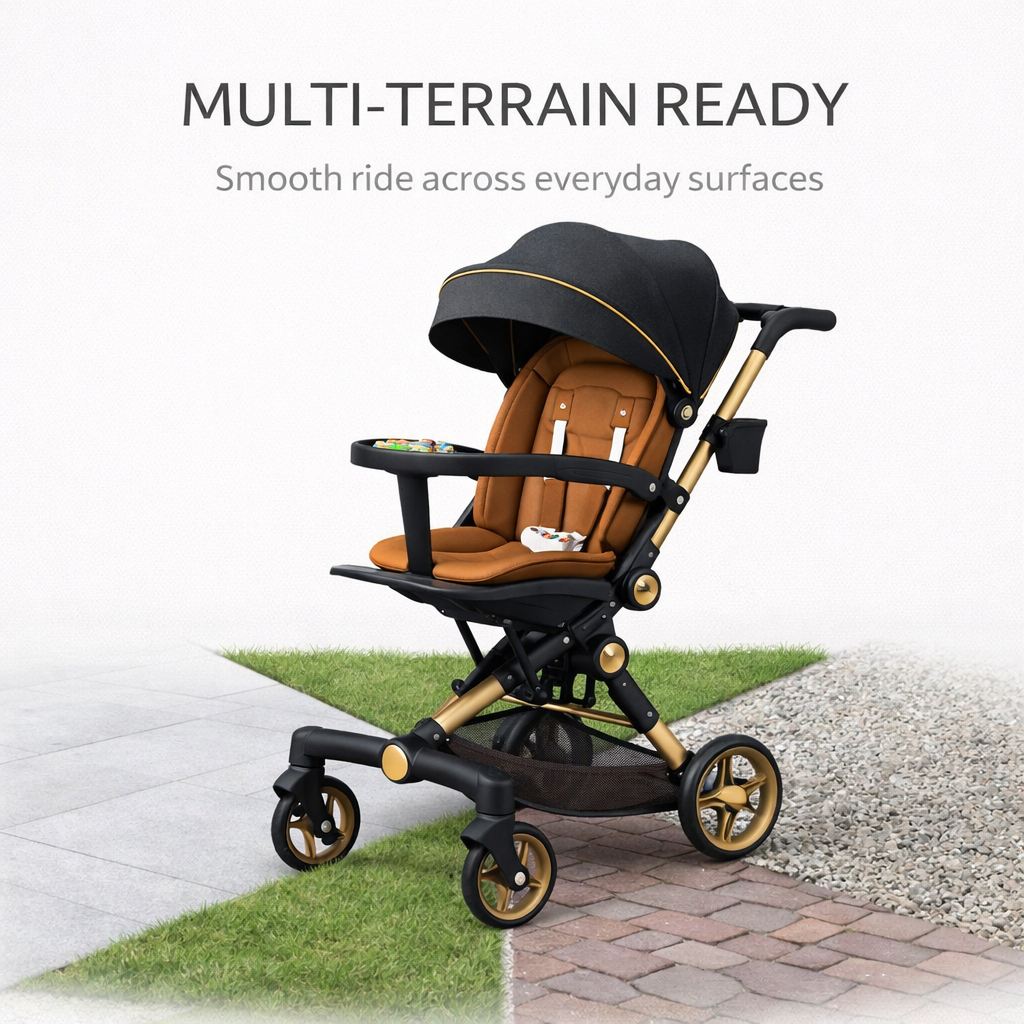 360° Rotatable Baby Stroller with Removable Feeding Table | Stroller with food tray and cup holder | Parent facing | Adjustable recline