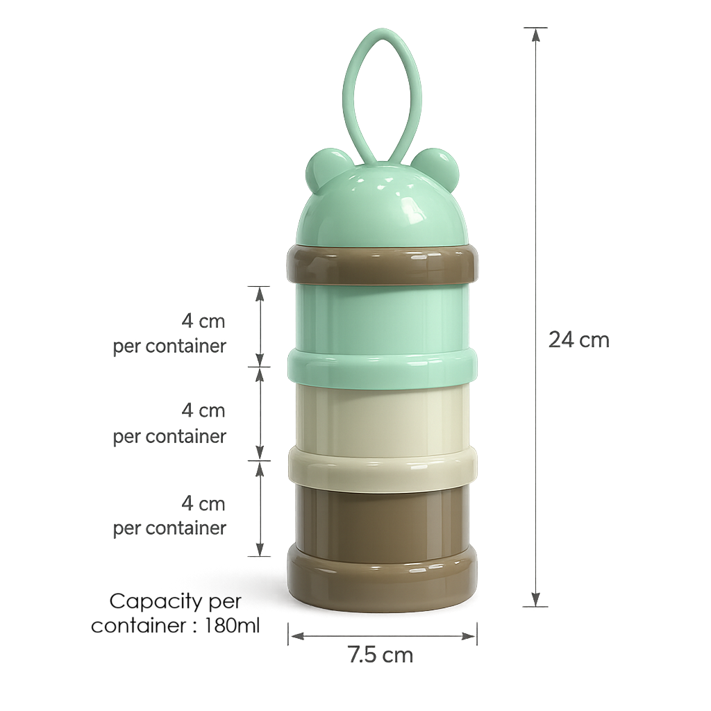 3 Layer Milk Cute Bear Portable Baby Food Milk Powder Storage Bottle Milk and Food Container, Microwavable Baby Food Box - Multicolour