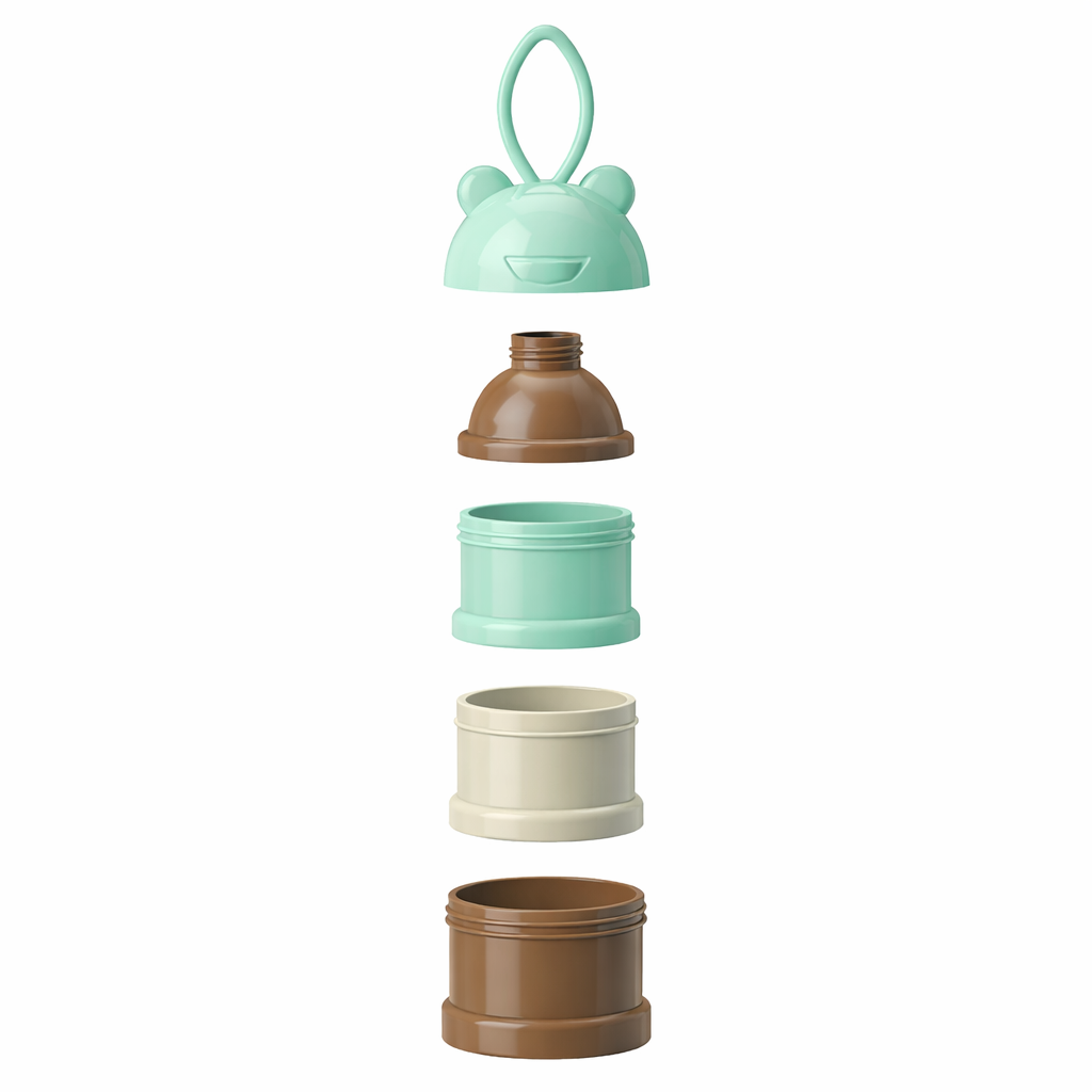 3 Layer Milk Cute Bear Portable Baby Food Milk Powder Storage Bottle Milk and Food Container, Microwavable Baby Food Box - Multicolour
