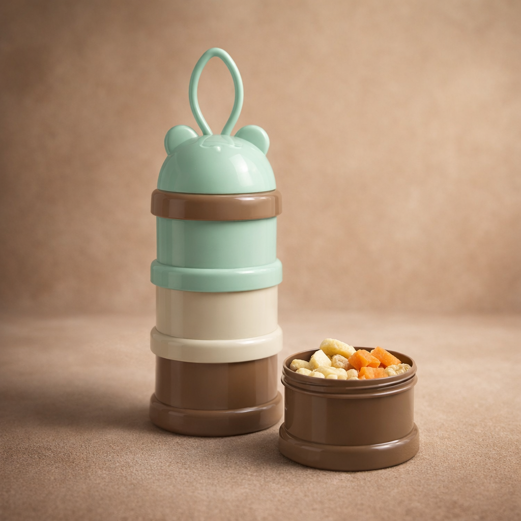 3 Layer Milk Cute Bear Portable Baby Food Milk Powder Storage Bottle Milk and Food Container, Microwavable Baby Food Box - Multicolour