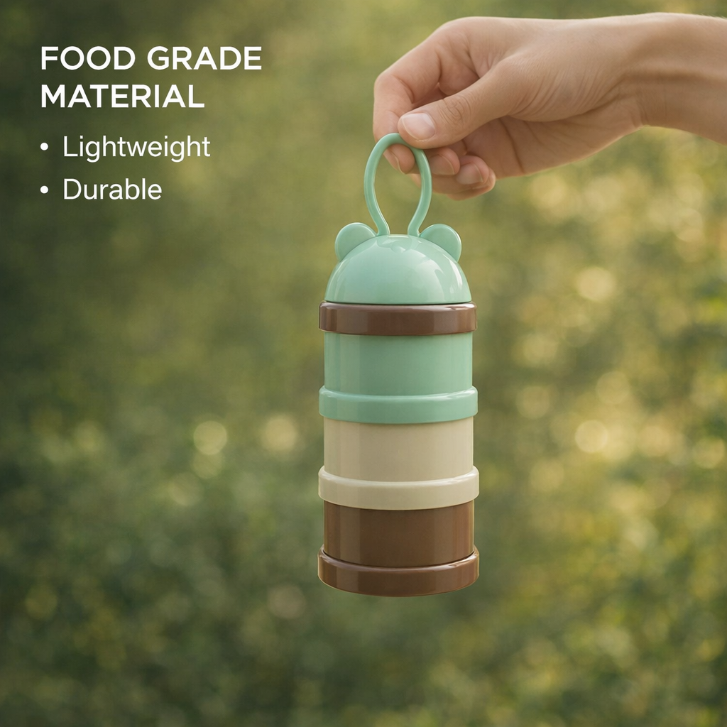 3 Layer Milk Cute Bear Portable Baby Food Milk Powder Storage Bottle Milk and Food Container, Microwavable Baby Food Box - Multicolour