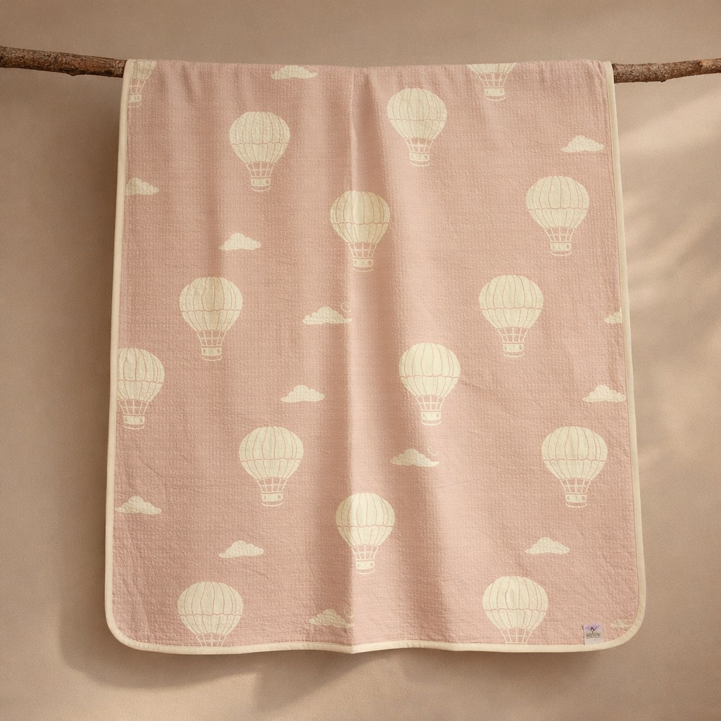 Hot air Baloon Print Luxurious 6-Layer Muslin Baby Blanket (110 × 110 cm) | Reversible, Breathable, Soft & All-Season Comfort