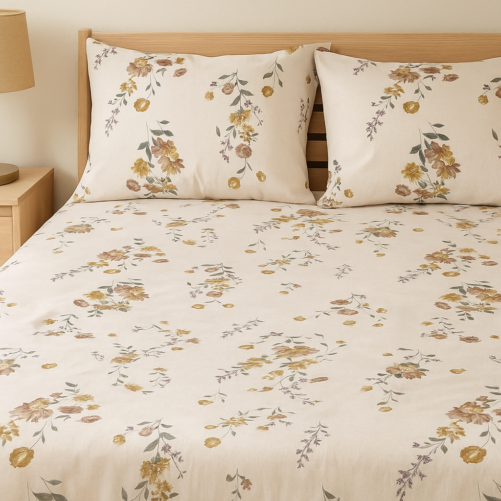 Flower Queen Glaze Cotton Queen Size Bedsheet for Double Bed (90x100 Inches) | 300 TC Premium Soft, Durable & Luxury Cotton Bedsheet Set