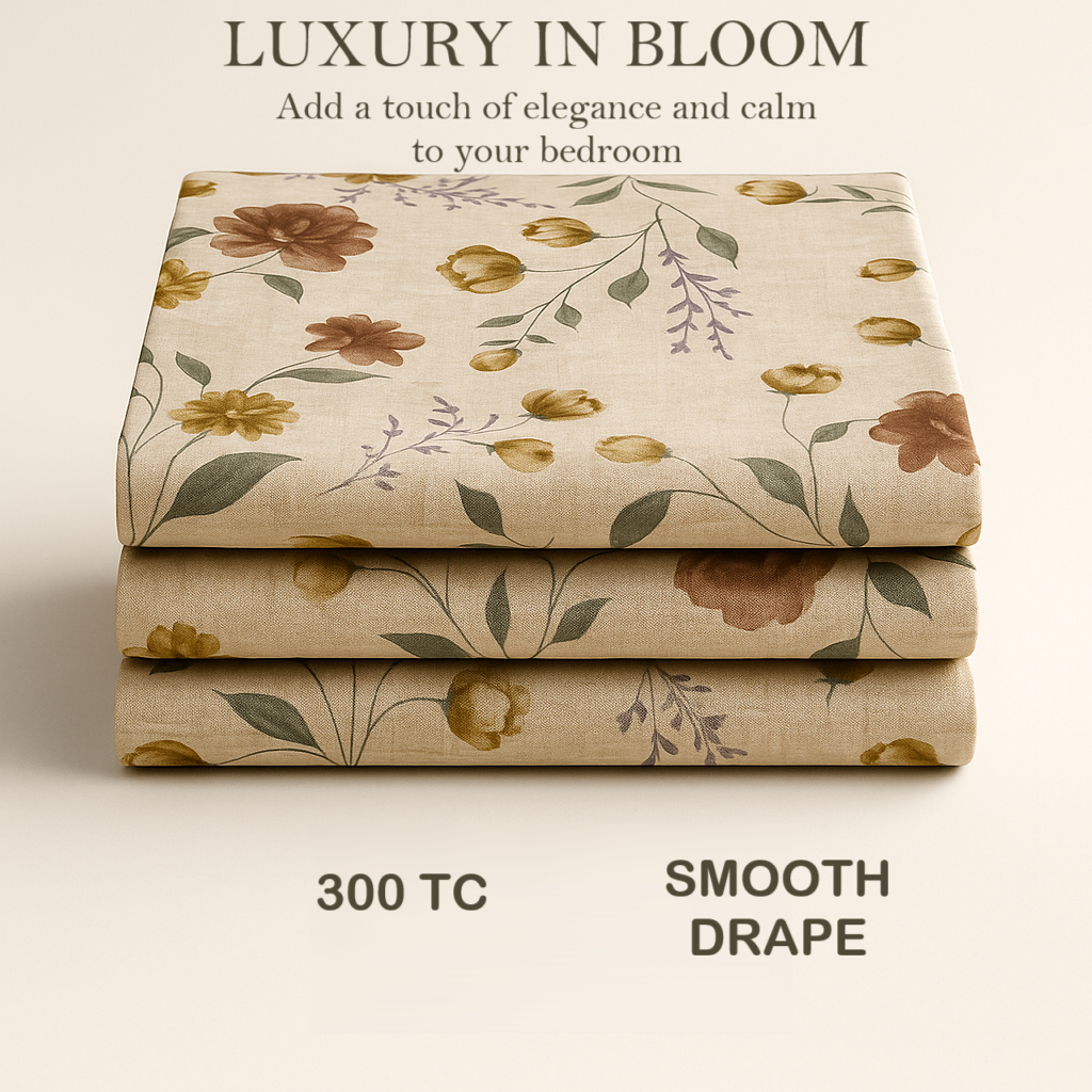 Flower Queen Glaze Cotton Queen Size Bedsheet for Double Bed (90x100 Inches) | 300 TC Premium Soft, Durable & Luxury Cotton Bedsheet Set