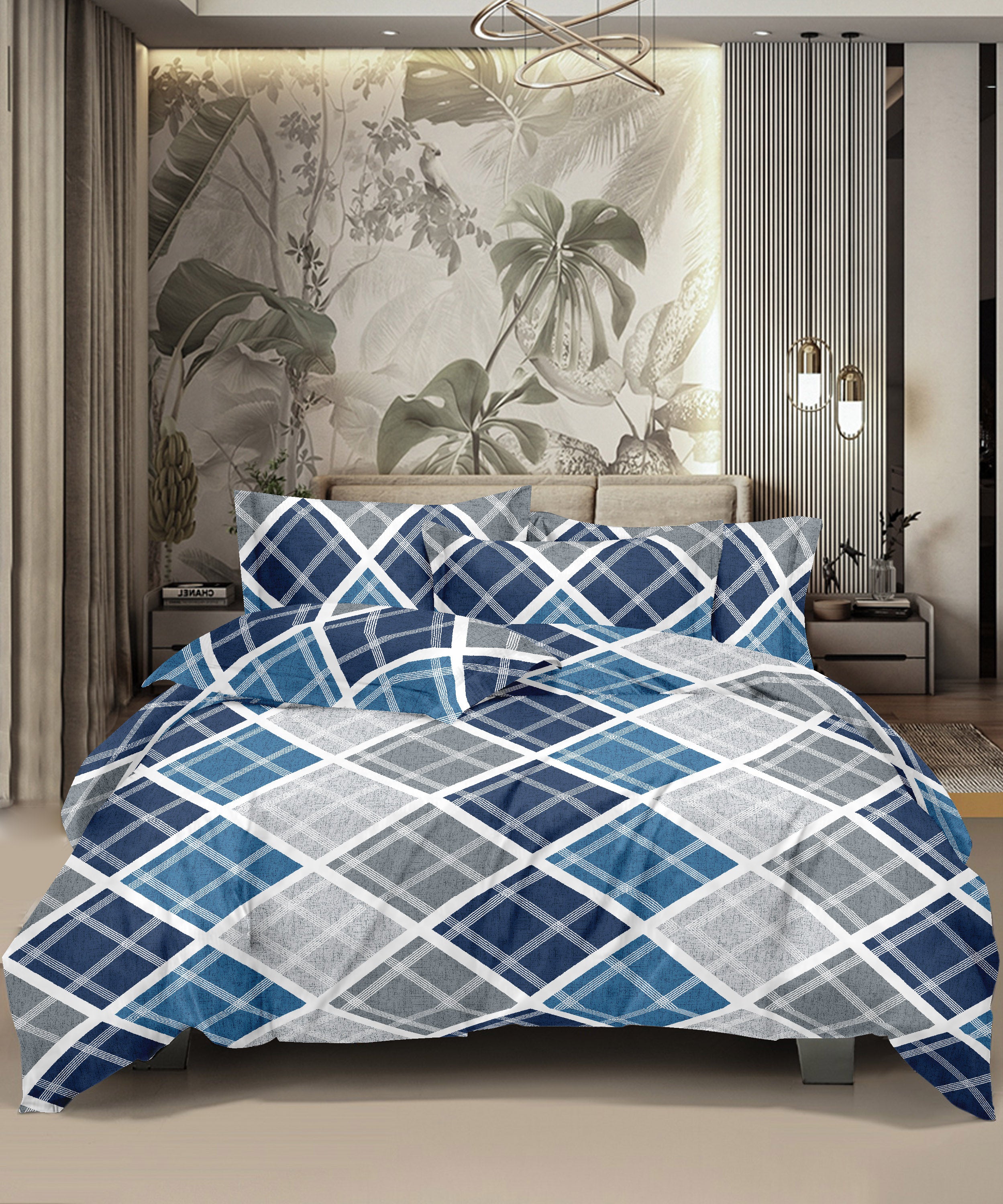 Pure Cotton Queen Size Bedsheet in Blue Color | 144 TC