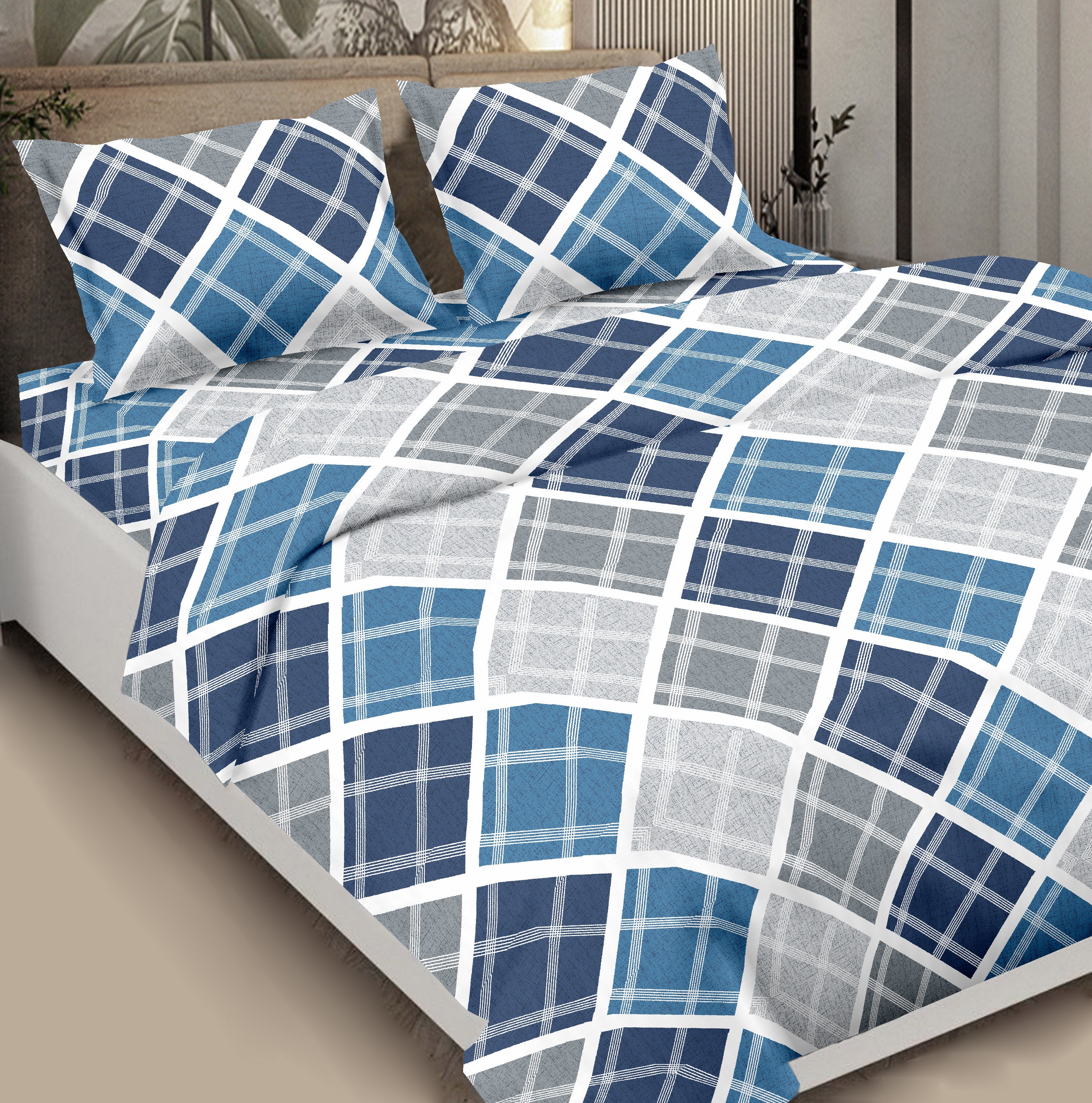 Pure Cotton Queen Size Bedsheet in Blue Color | 144 TC
