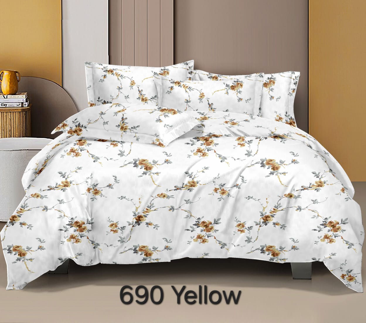 Pure White Floral Cotton Satin Bedsheet for King Size Bed | 1 Bedsheets (108x108Inches) with 2 Pillow Covers | 186 TC Bedsheet