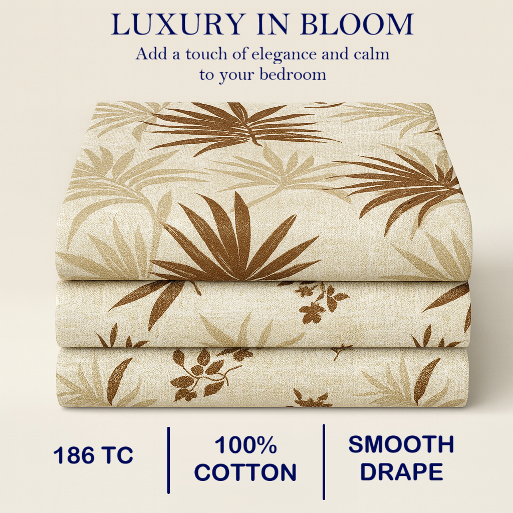 Pure Cotton Double Bedsheet | Queen Size | 186 TC (Autumn Fall Leaves)