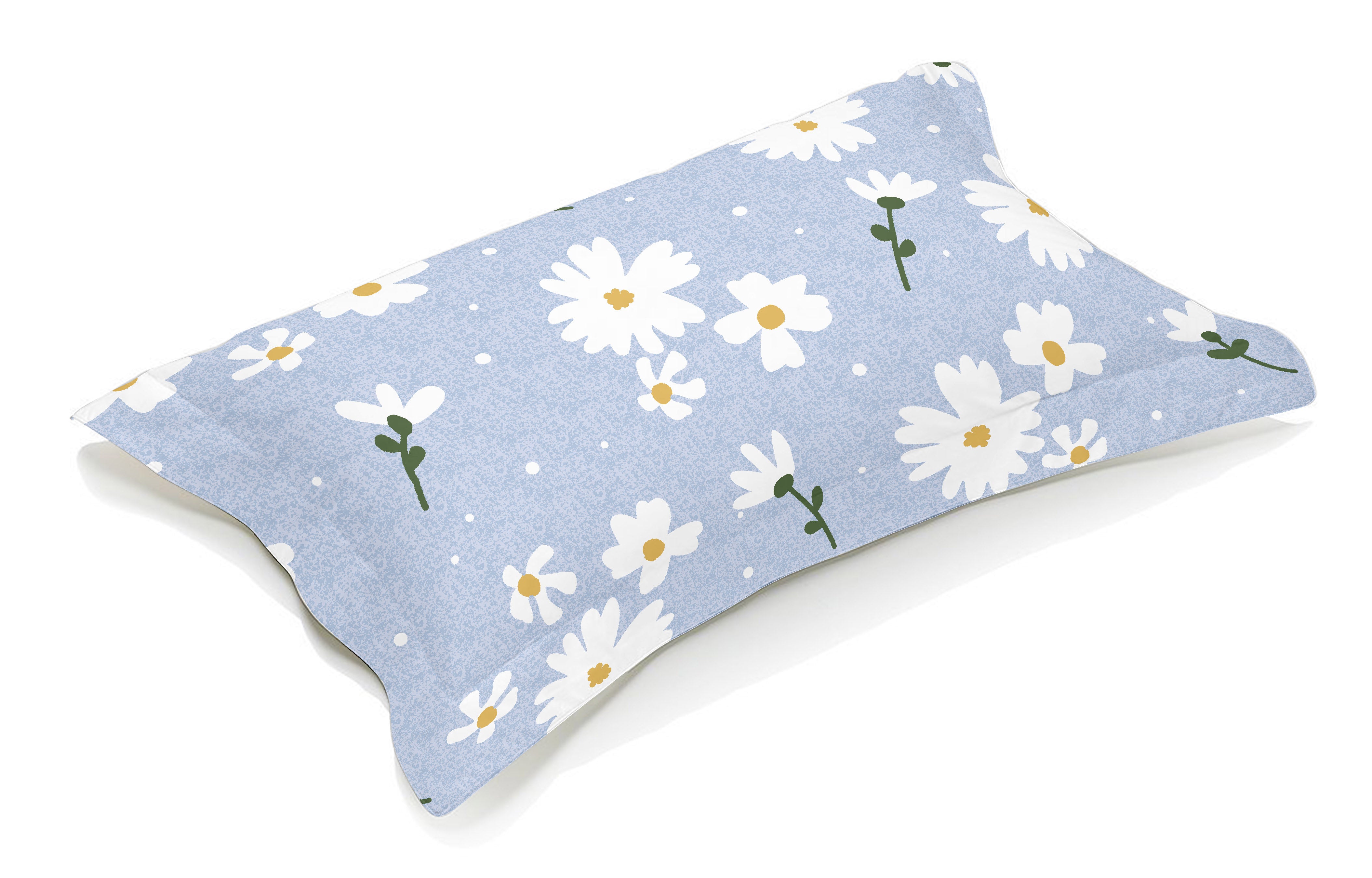 Summer Blue Floral Glaze Cotton Double Bedsheet | 300 TC | Queen Size