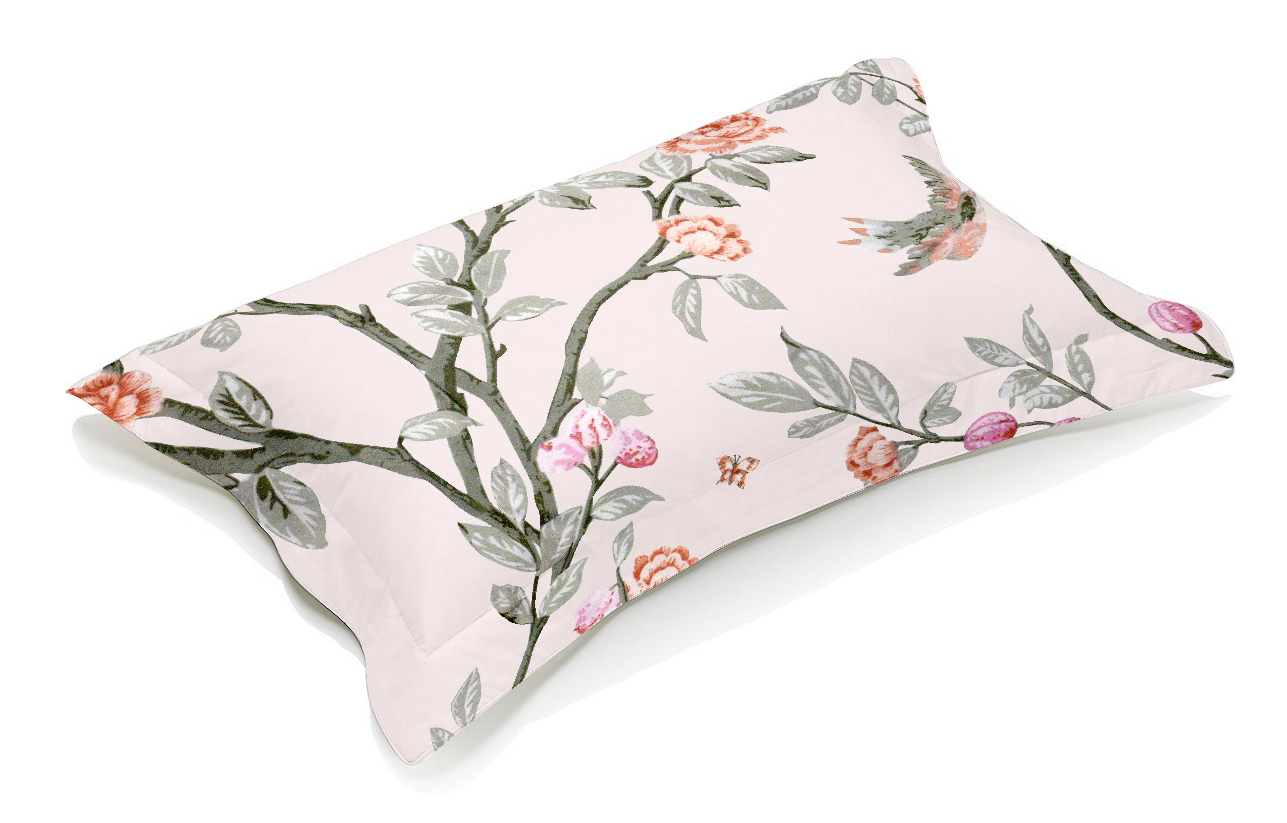 Glaze Cotton King & Queen Size Bedsheet | 300 TC Petal Pathways Green & Red