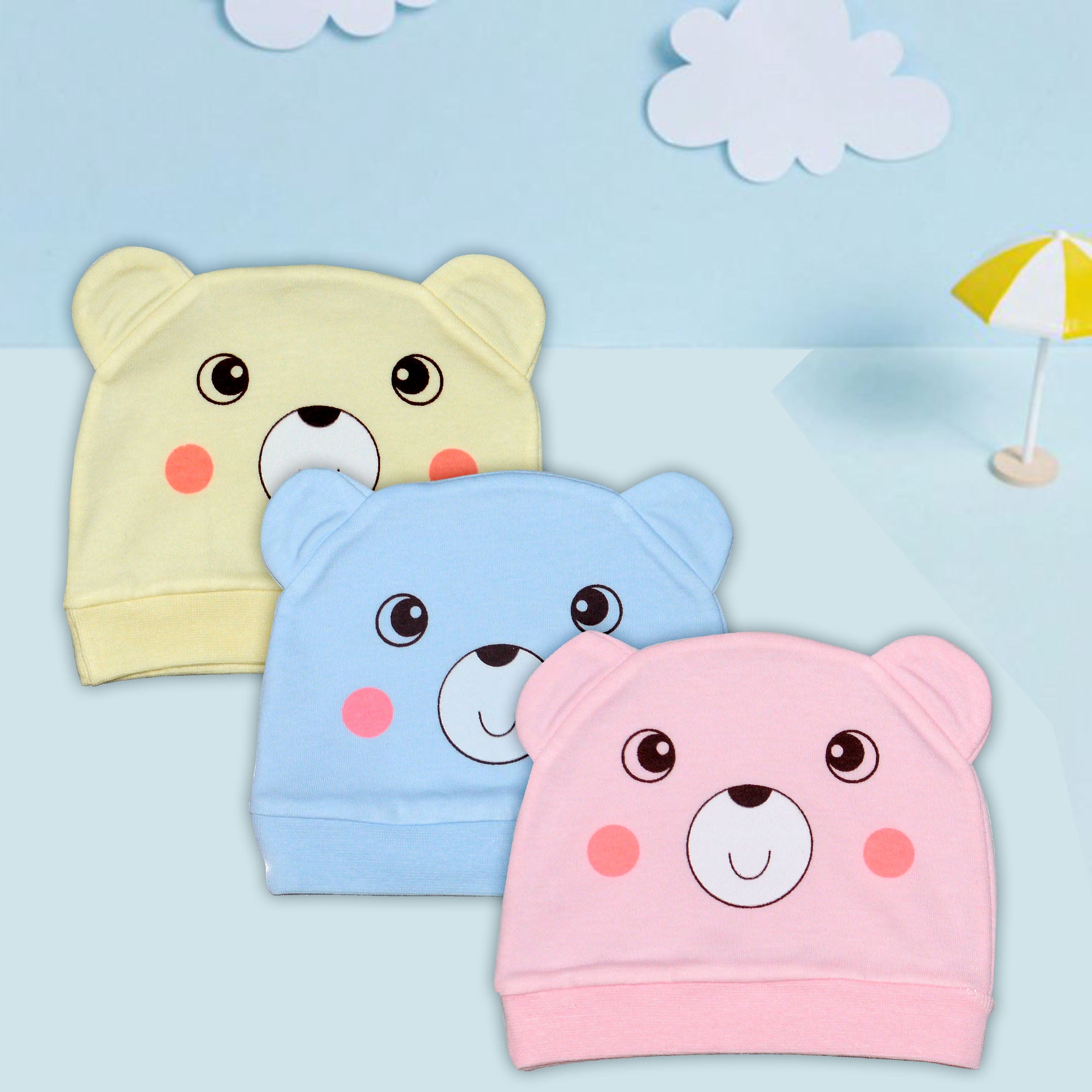 Bear Design Baby Caps Set of 3