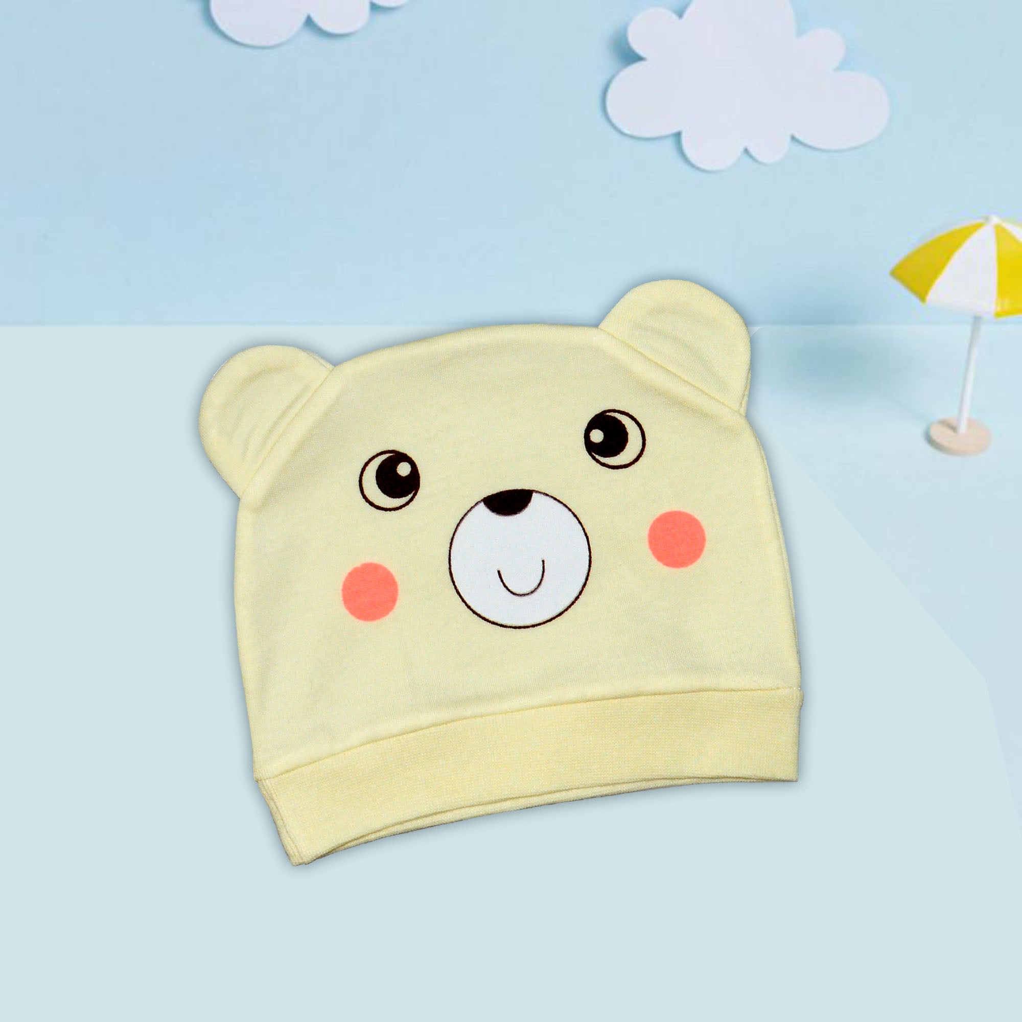 Bear Design Baby Caps in Yellow