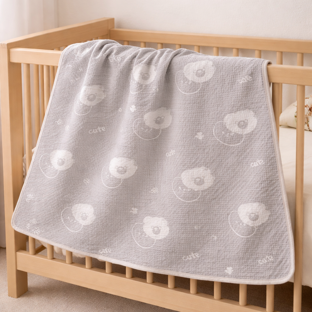 Luxurious 6-Layer Muslin Baby Blanket (110 × 110 cm) | Reversible, Breathable, Soft & All-Season Comfort | Teddy Print