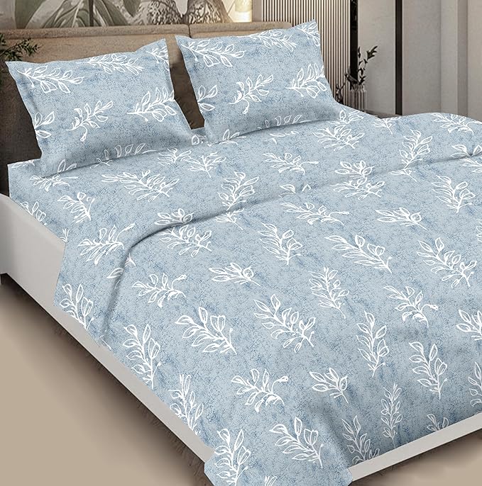 Blue Cotton Double Bedsheet with 2 Pillow Covers
