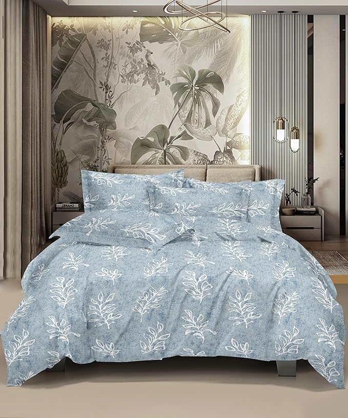 Blue Cotton Double Bedsheet with 2 Pillow Covers (90x100 In)