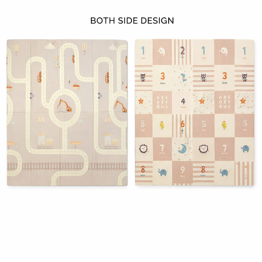 Reversible Foam Baby Playmat (0.8 cm) | Waterproof Play Mat | Crane, Road & Numbers | Foldable | Cushioned | Baby mat for Crawling time | 150 x 200 cm, 180 x 200 cm