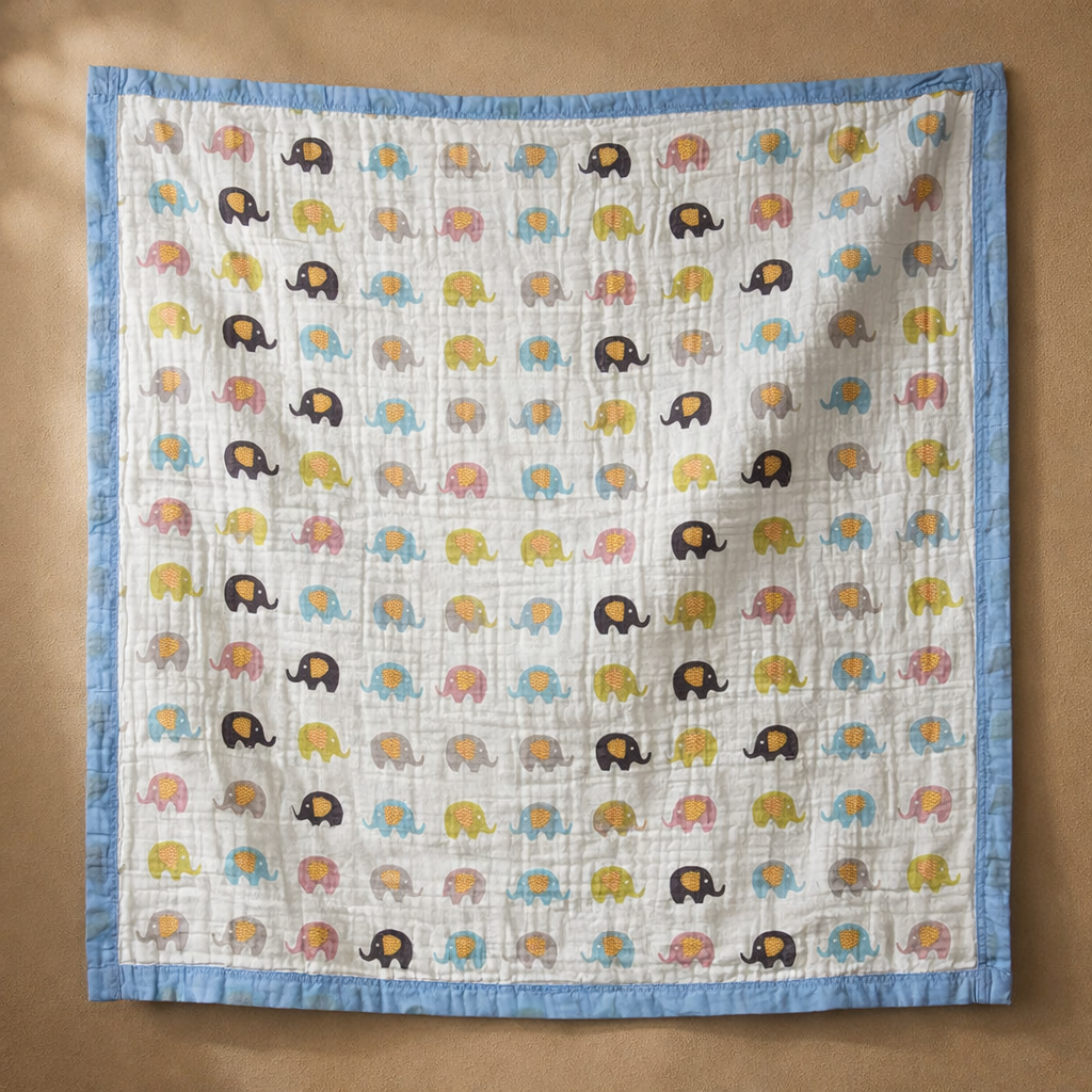 Elephant Print Muslin Baby Blanket | 6-Layer 100% Cotton | Soft & Breathable
