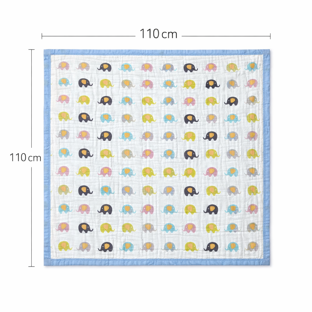 Elephant Print Muslin Baby Blanket | 6-Layer 100% Cotton | Soft & Breathable