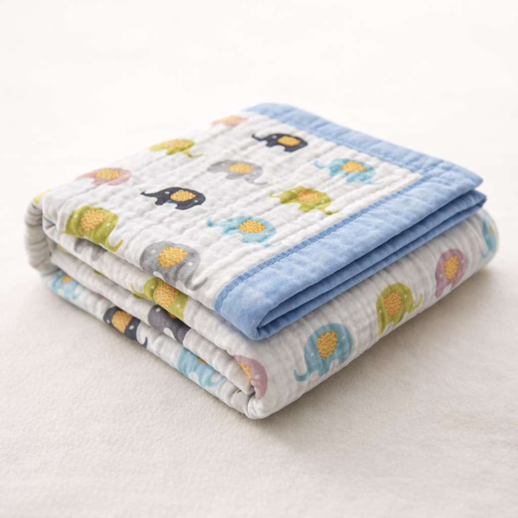 Elephant Print Muslin Baby Blanket | 6-Layer 100% Cotton | Soft & Breathable