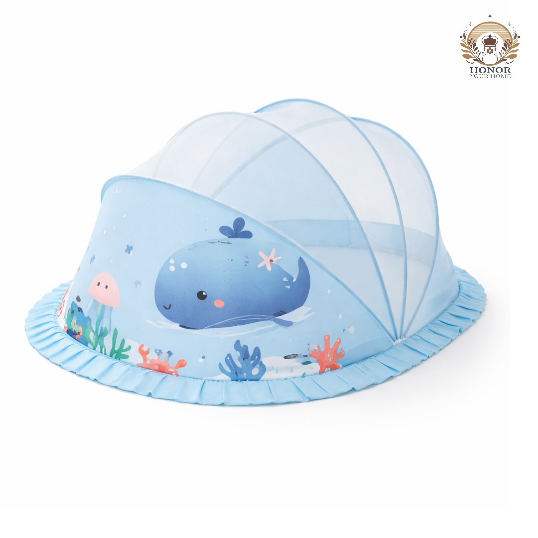 Blue Baby Foldable Mosquito Net Tent (Quick-Open, Breathable Mesh) | 130 × 65 × 65 cm