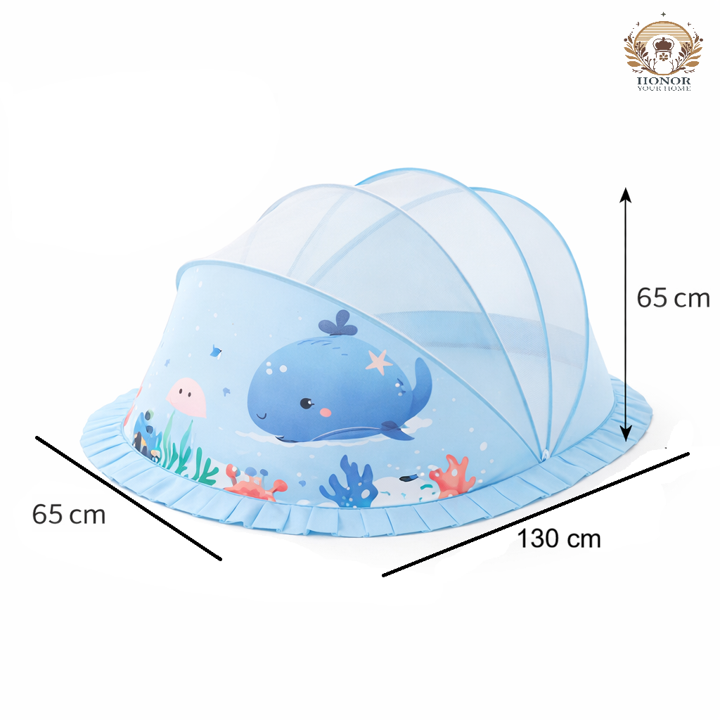 Blue Baby Foldable Mosquito Net Tent (Quick-Open, Breathable Mesh) | 130 × 65 × 65 cm