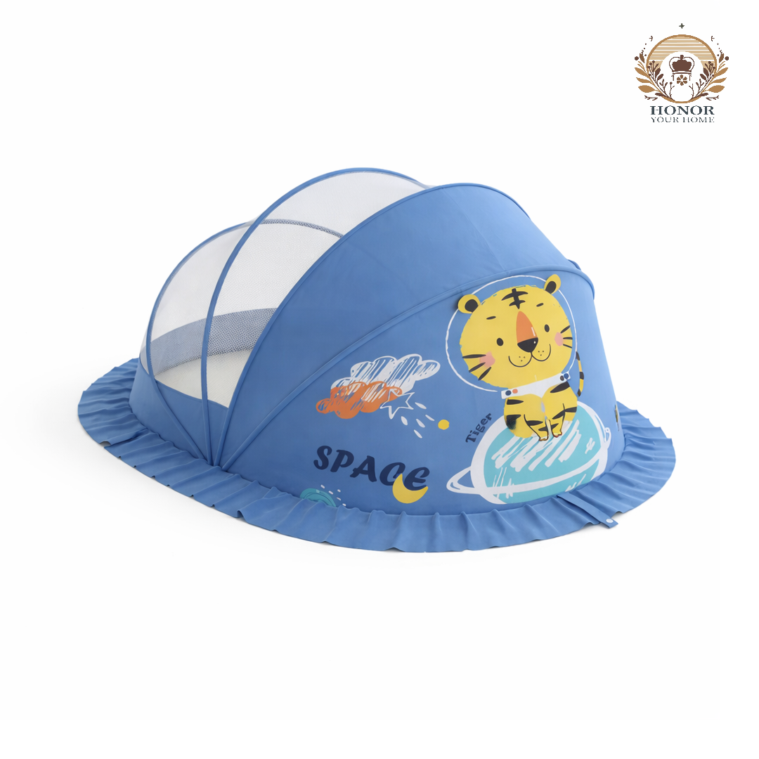 Navy Blue Baby Foldable Mosquito Net Tent (Quick-Open, Breathable Mesh) | 130 × 65 × 65 cm