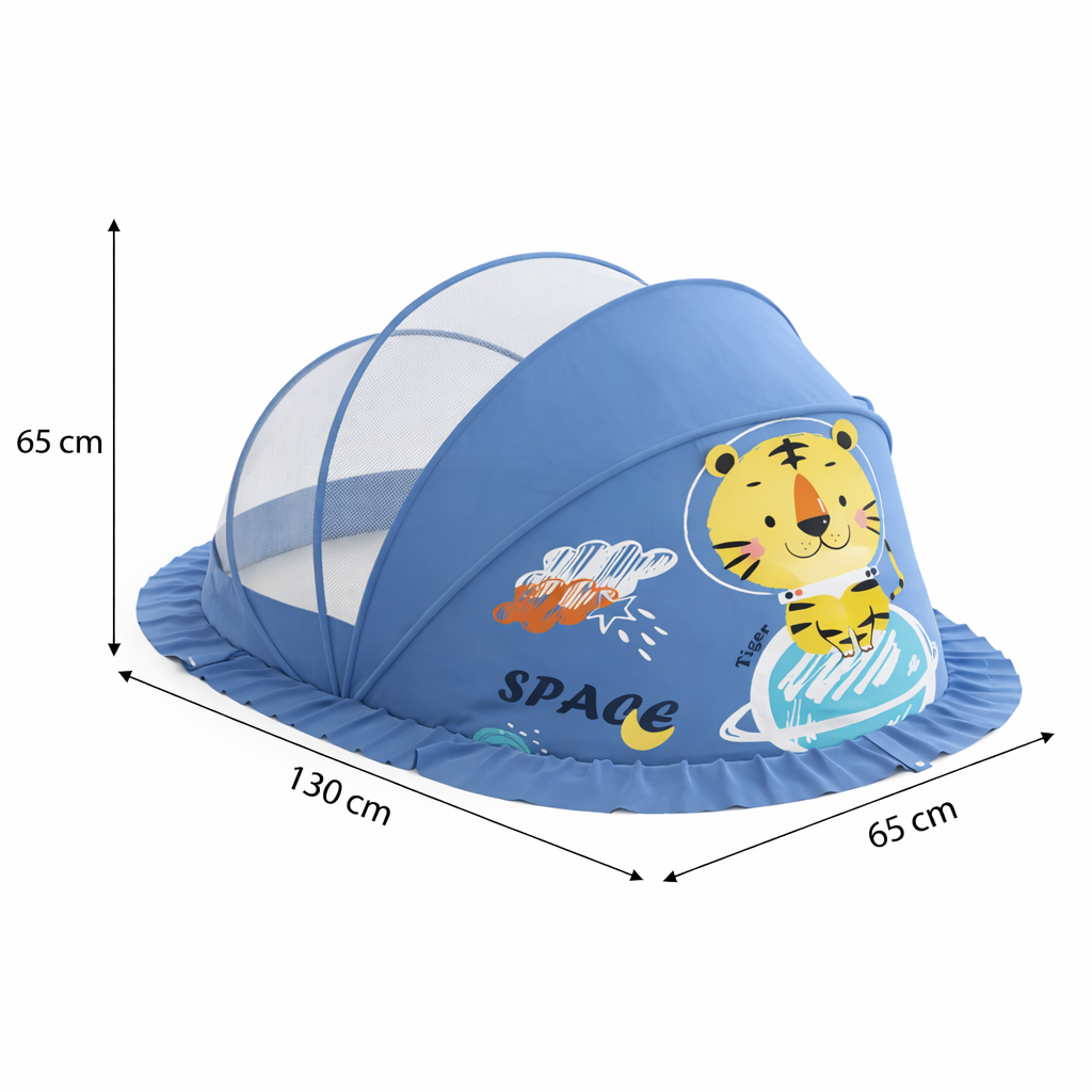 Navy Blue Baby Foldable Mosquito Net Tent (Quick-Open, Breathable Mesh) | 130 × 65 × 65 cm