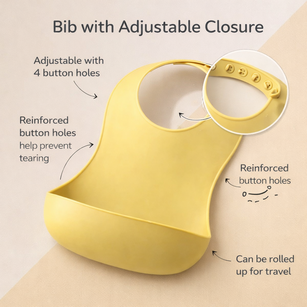 Silicone Baby Feeding Set (Yellow) | Plate + Bowl + Bib + Straw Cup + Spoon + Fork | BPA-Free | Spill Proof | Mess-Reducing Mealtime Kit