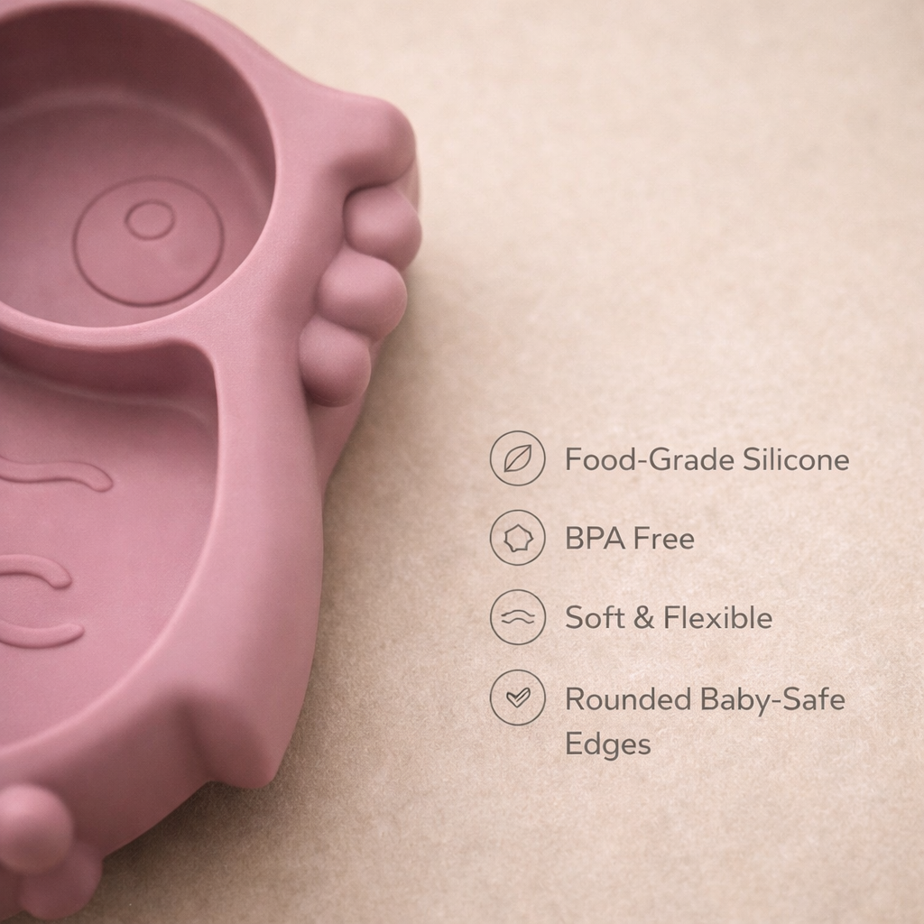 Silicone Baby Feeding Set (Pink) | Plate + Bowl + Bib + Straw Cup + Spoon + Fork | BPA-Free | Mess-Reducing Mealtime Kit