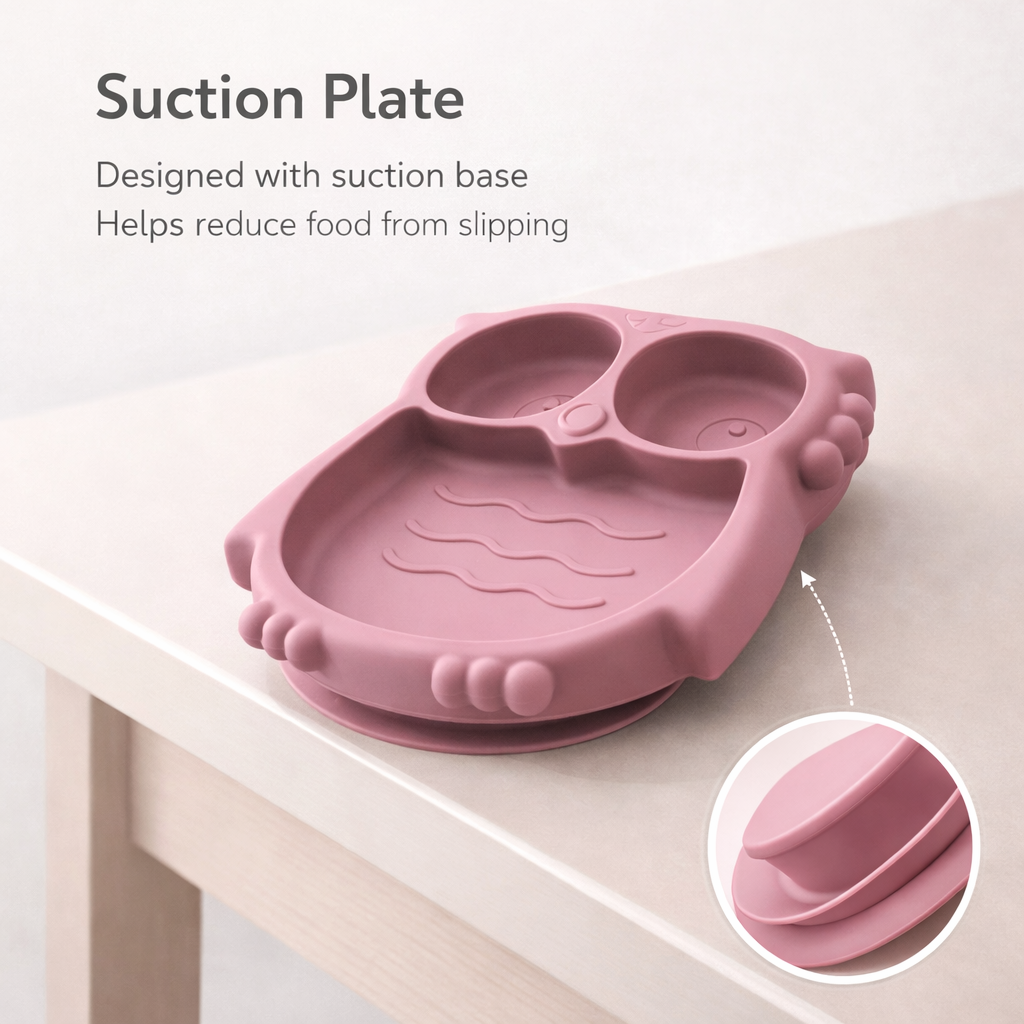 Silicone Baby Feeding Set (Pink) | Plate + Bowl + Bib + Straw Cup + Spoon + Fork | BPA-Free | Mess-Reducing Mealtime Kit