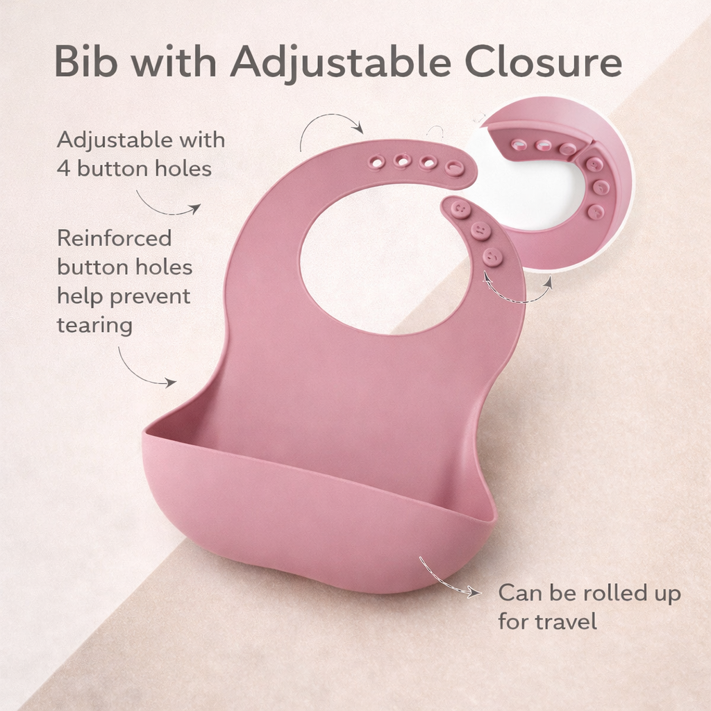 Silicone Baby Feeding Set (Pink) | Plate + Bowl + Bib + Straw Cup + Spoon + Fork | BPA-Free | Mess-Reducing Mealtime Kit
