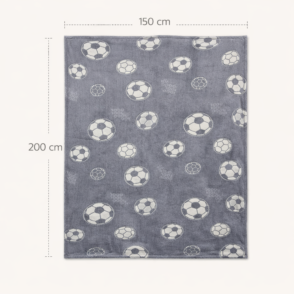 Kids Glow in Dark Blanket for bedtime | (150 × 200 cm) | Grey Football