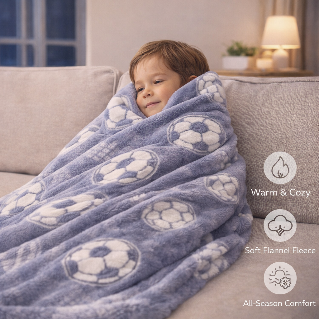 Kids Glow in Dark Blanket for bedtime | (150 × 200 cm) | Grey Football