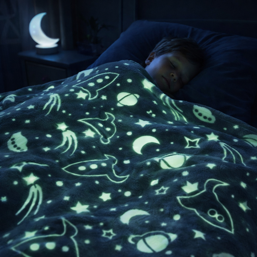 Grey Space Kids Glow in Dark Blanket for bedtime | (150 × 200 cm) | Soft & Comfort