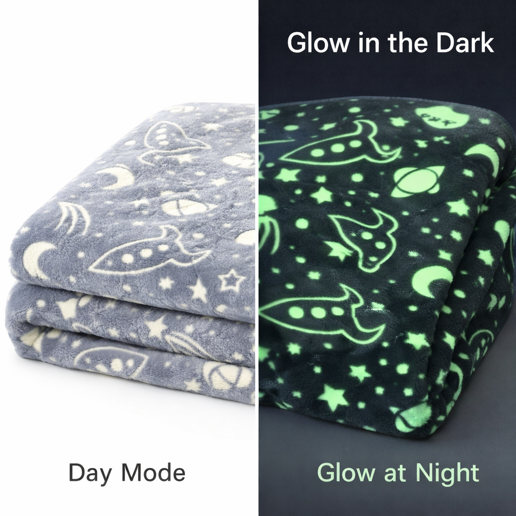 Grey Space Kids Glow in Dark Blanket for bedtime | (150 × 200 cm) | Soft & Comfort