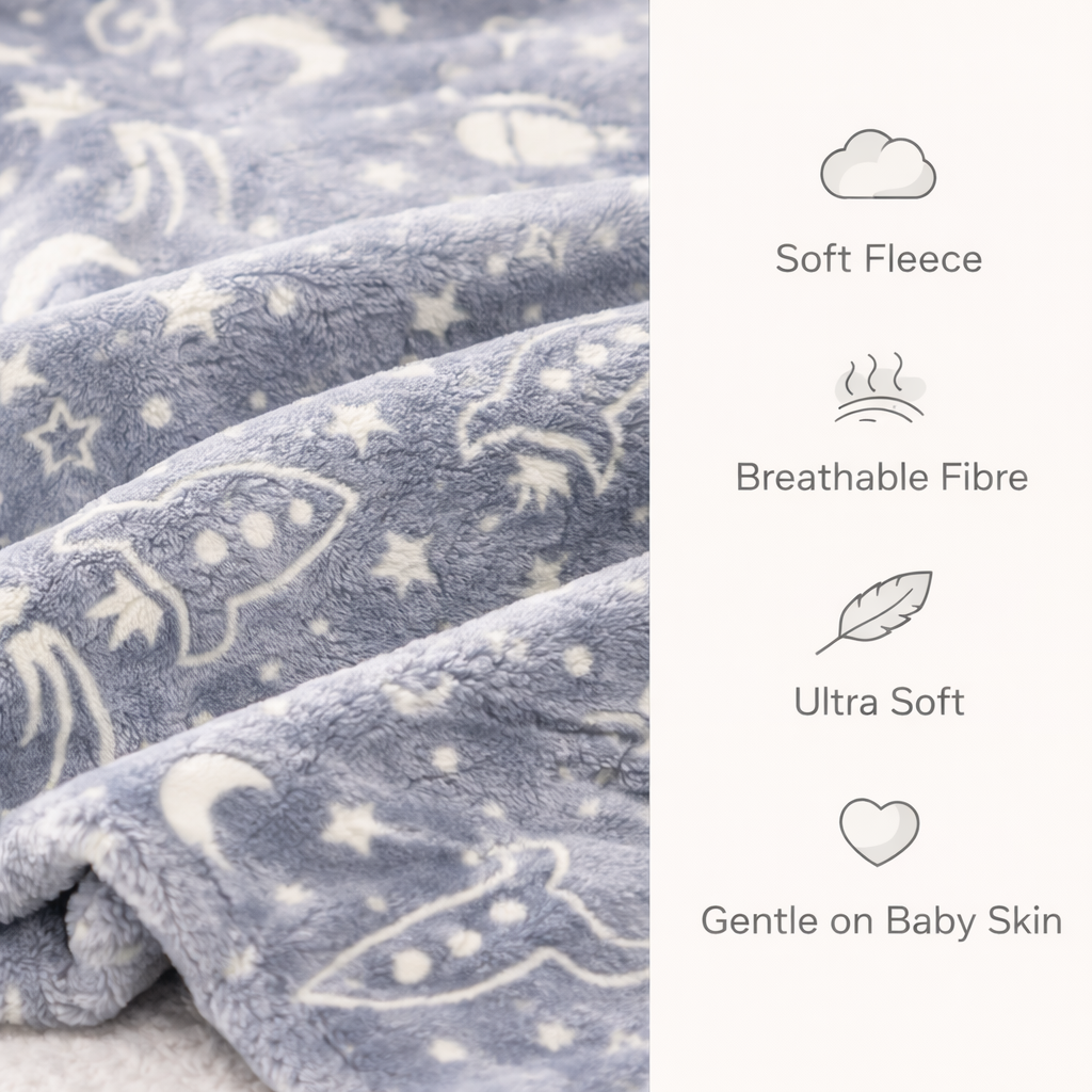 Grey Space Kids Glow in Dark Blanket for bedtime | (150 × 200 cm) | Soft & Comfort