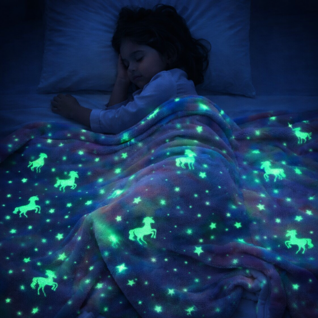 Rainbow Unicorn Kids Glow in Dark Blanket for bedtime | (150 × 200 cm) | Soft & Comfort