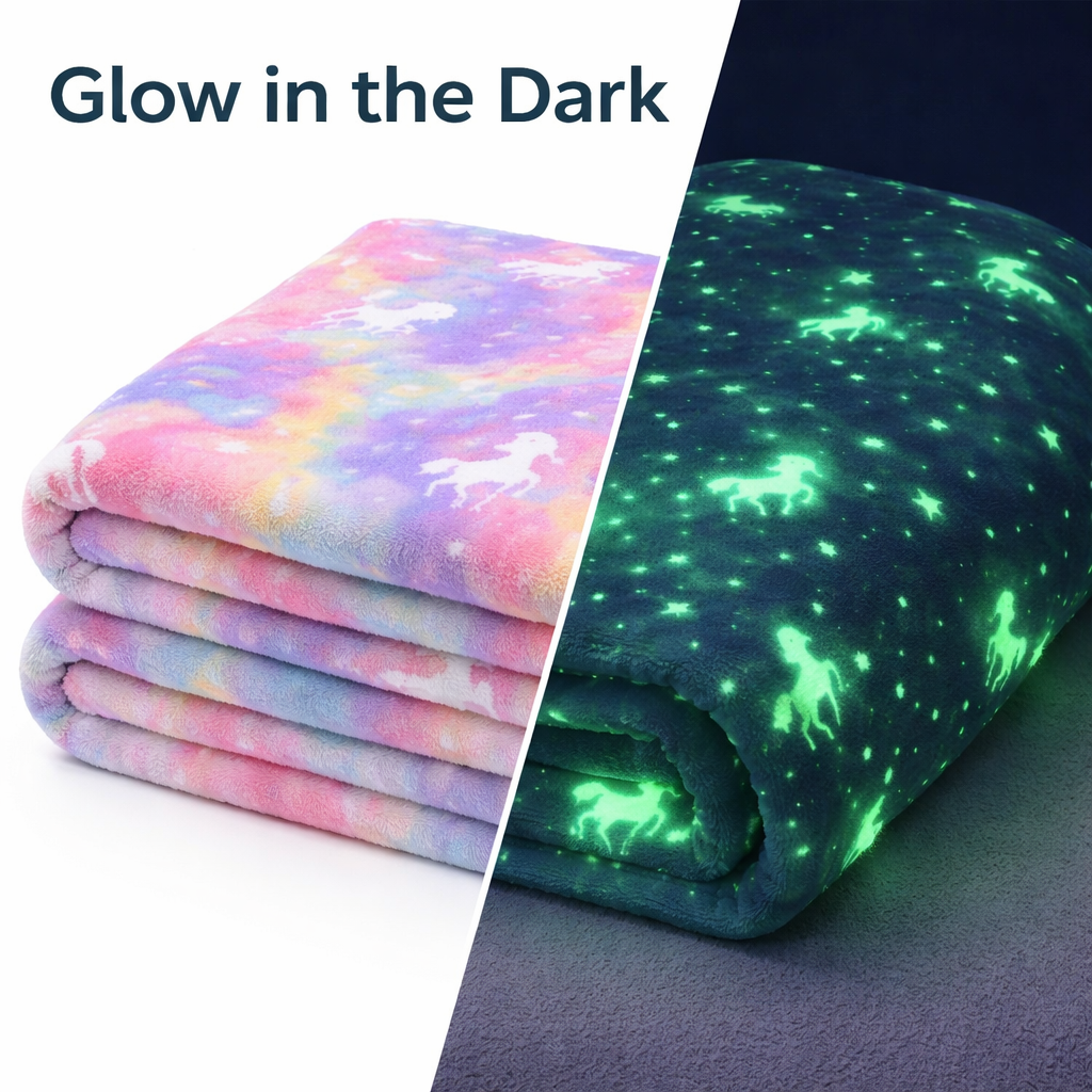 Rainbow Unicorn Kids Glow in Dark Blanket for bedtime | (150 × 200 cm) | Soft & Comfort